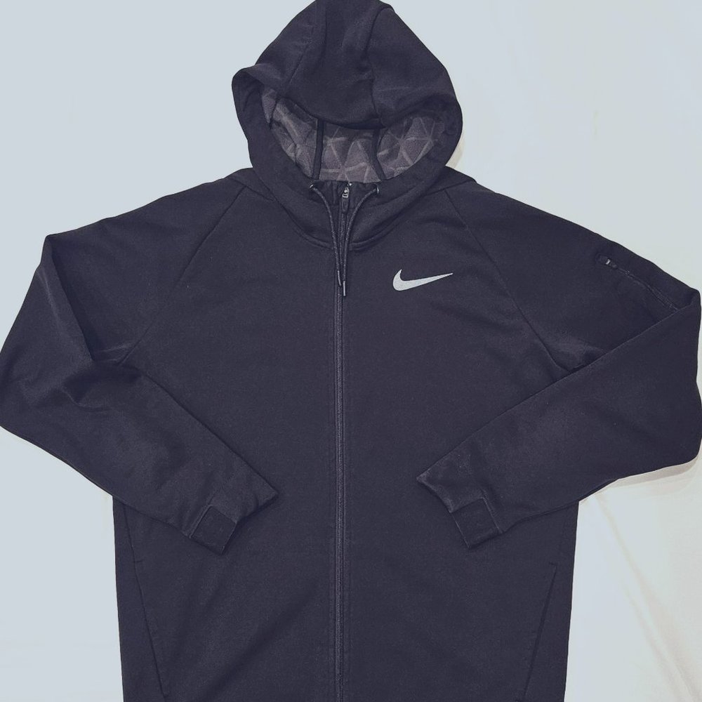 NIKE THERMA FIT FULL ZIP HOODIE JACKET BLACK GREY LARGE EUC